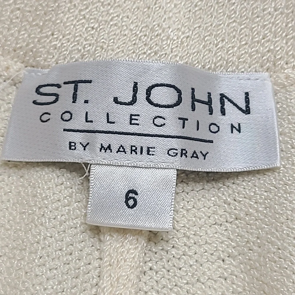 St. John Collection Knit Pants Womens 6 Cream Excellent Pleated Santana Wide Leg